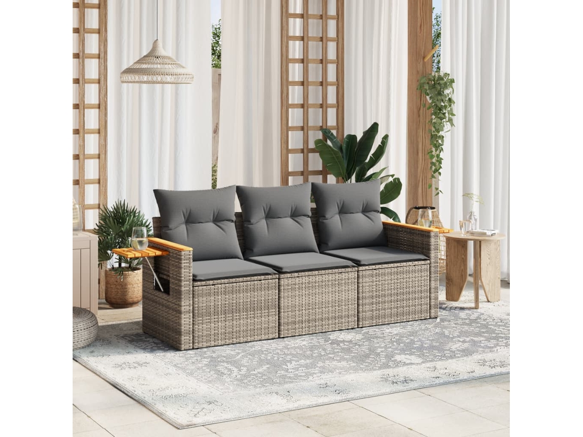Set De Sofá De Jardín 3 Udsjuego De Muebles De Jardín Y Cojines Ratán Sintético Gris Cfw373199