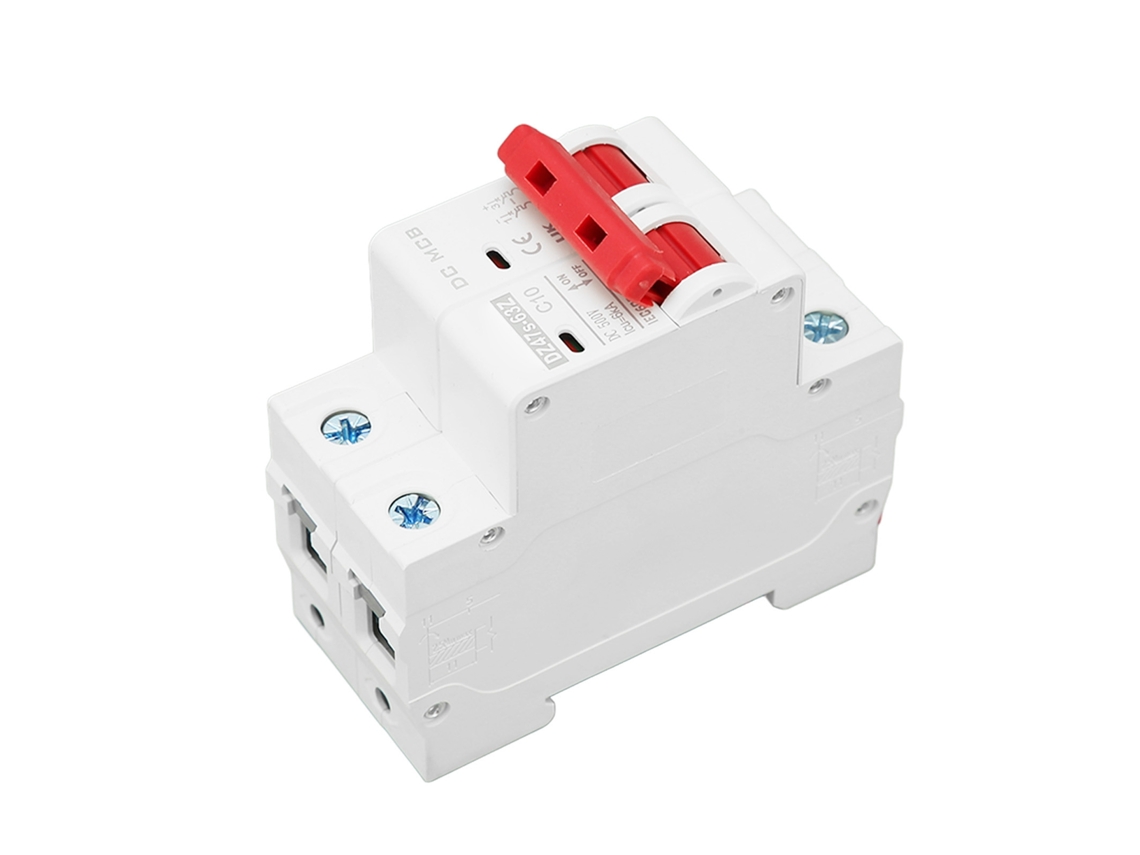 Disyuntor miniatura de 2 polos, 10 A, 6000 A, 1000 V CC para sistemas solares, sin marca.