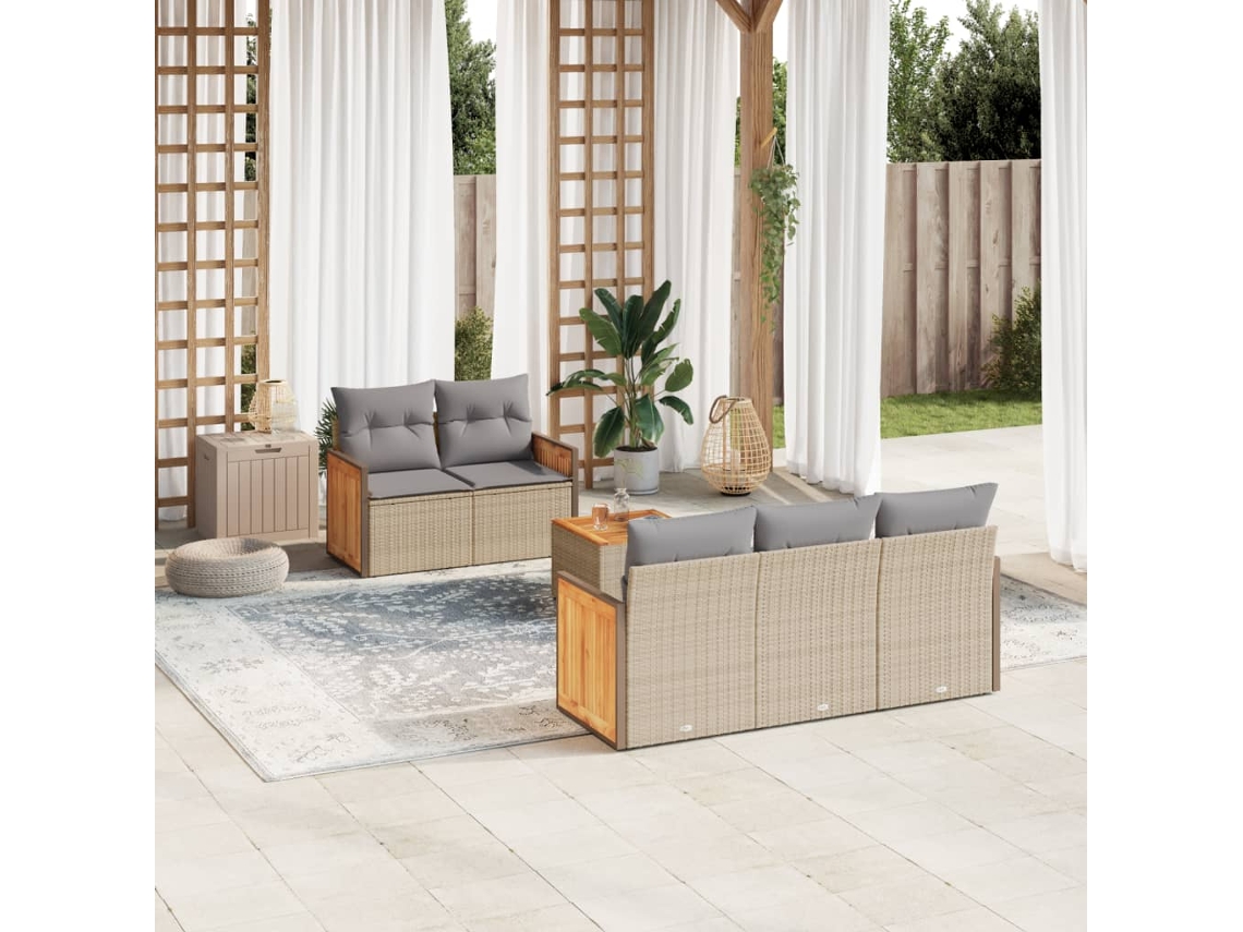 Conjunto de 6 sofás de jardín con cojines de mimbre beige Dkd Home Decor