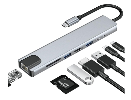 Estación de acoplamiento USB C 8 en 1 Usb C Hub Sd/Tf lector de tarjetas Rj45 Usb2.0/3,0 adaptador para Macbook Mac Pro Mac Mini Imac gris