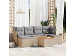Conjunto de sofá de jardín de 7 piezas con cojines en mimbre beige mixto de DKD Home Decor