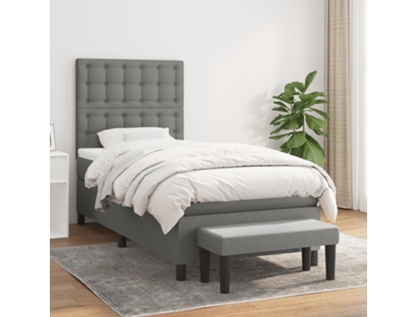 vidaXL Cama con somier y colchón 90x200 cm tela gris oscuro