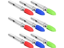 9 Mini Pinzas De Servir De Silicona Y Metal De 7 Pulgadas Para Ensaladas Y Cocina (rojo, Azul, Verde)