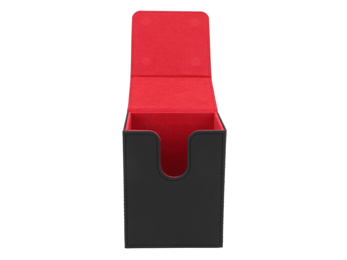 Vlrla-caja De Cartas De Piel Pu Multifuncional Portátil Con Cierre Magnético Para Más De 100 Cartas Exterior Negro E Interior Rojo