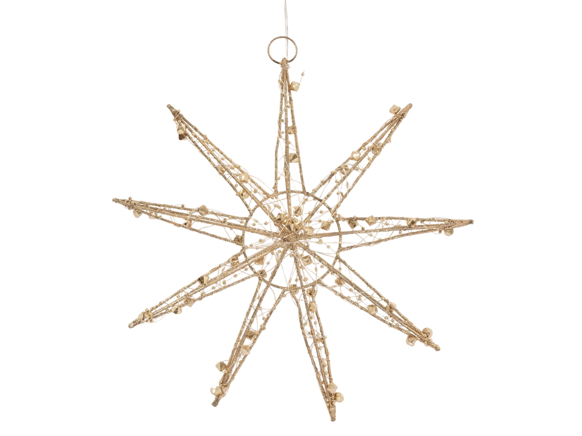 Estrella colgante navideña ECD Alemania dorada decoración LED 30 cm temporizador funciona con pilas