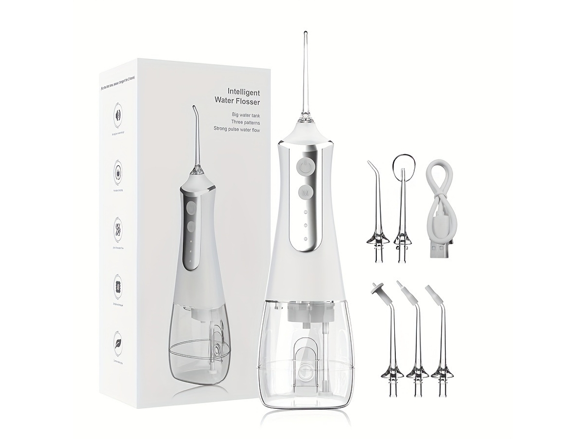 Irrigador Bucal Inalámbrico Portátil: Depósito De 300 Ml Y 5 Boquillas, Apto Para Aparatos Ortodónticos Y Cuidado Bucal.