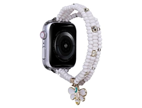 Correa de reloj con cuentas de 3 filas para Apple Watch Series 9, 8 y 7 41 mm / SE 3 y SE 2 y 6 y SE y 5 y 4 40 mm / 3 y 2 y 1 38 mm (blanco)
