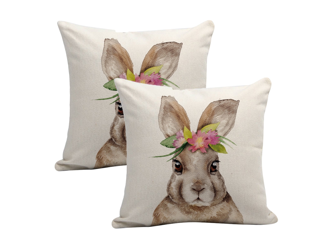 Fundas De Cojín Conejo - Estilo Pascua En Algodón Y Lino
