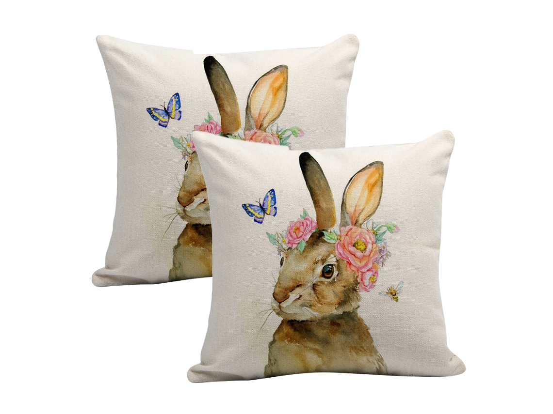 Fundas De Cojín Conejo - Estilo Pascua En Algodón Y Lino