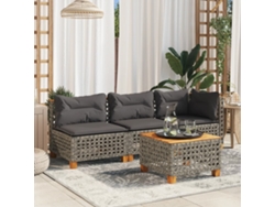 Sofá de jardín de 3 plazas con cojines, mimbre gris, Dkd Home Decor