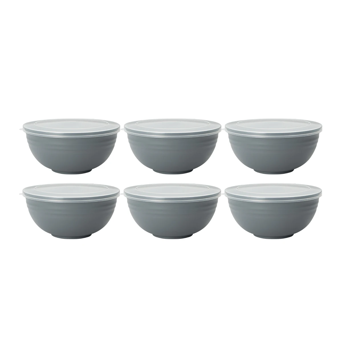 Juego De 6 Cuencos De Plástico Gris Con Tapa, Aptos Para Cocinas Domésticas.