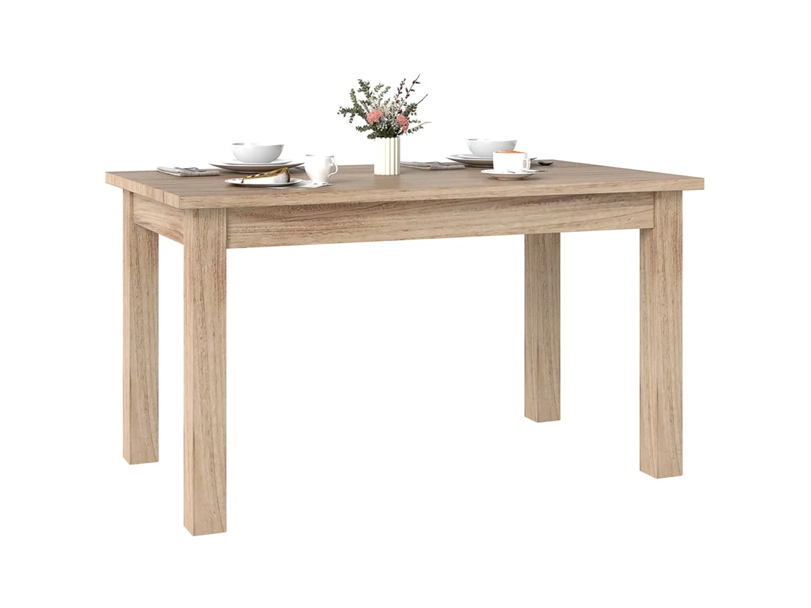 Mesa Rectangular De 140x80 Cm, Con Capacidad Para 6 Personas Y Tablero Moderno De Laminado Natural.
