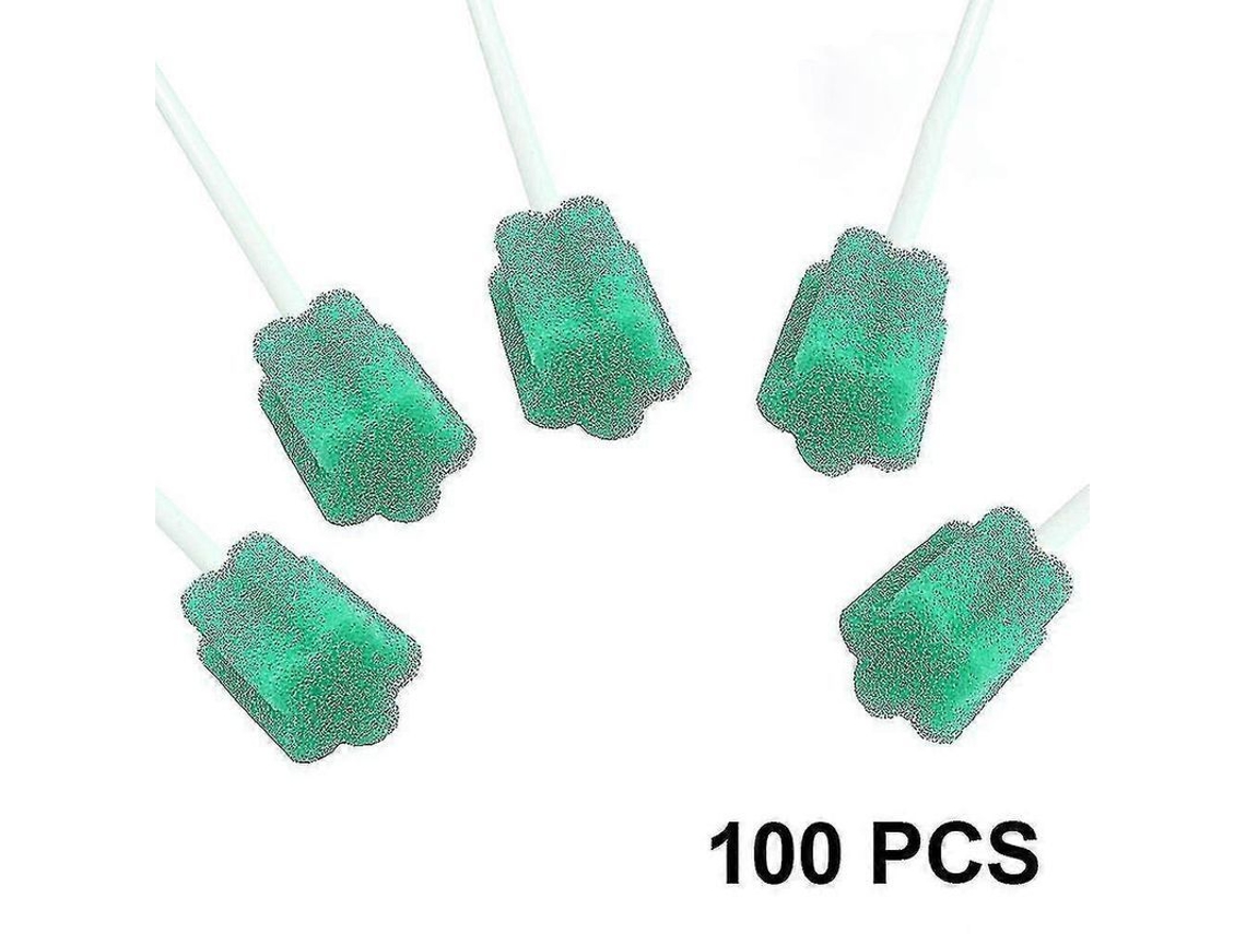 100 Hisopos De Algodón Desechables Para Uso Oral, Esponja, Sin Tratar, Verdes, Sin Látex.