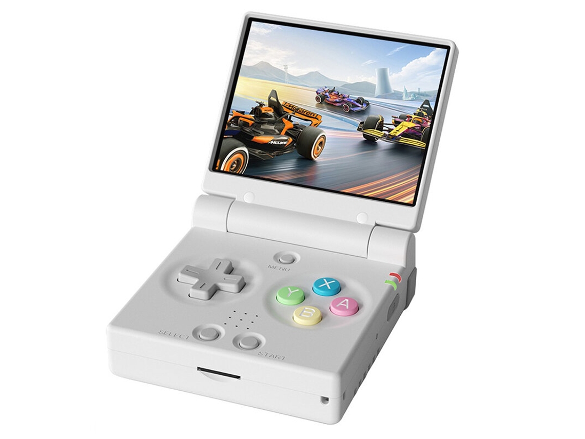 Consola portátil Miyoo Mini Flip blanca, peso de 64 g, más de 4000 juegos, sistema de código abierto, pantalla de 2,8 pulgadas, modo multijugador, batería de 2500 mAh.