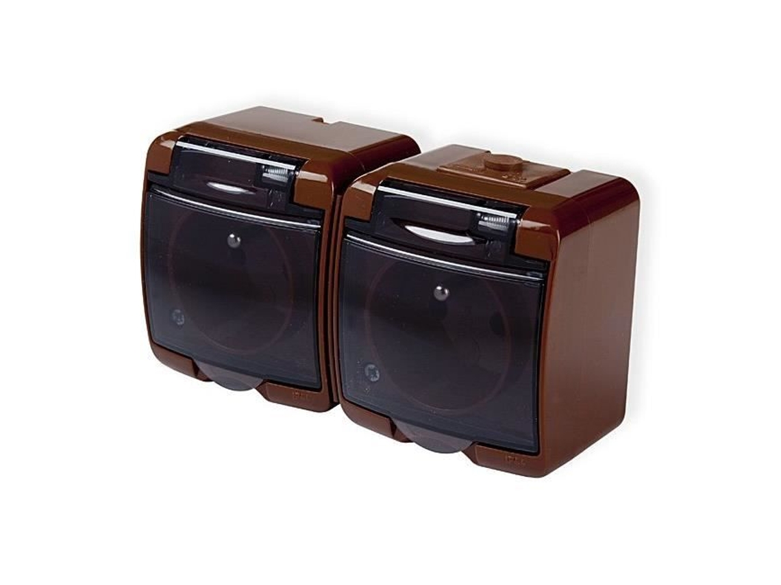 Enchufe Doble Estanco Ip54 Superficie 2X 2Pt7 Solapa Marrón Sombreado Karlik Junior