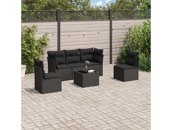 Conjunto de sofá de jardín de 6 piezas con cojines, mimbre sintético negro, DKD Home Decor