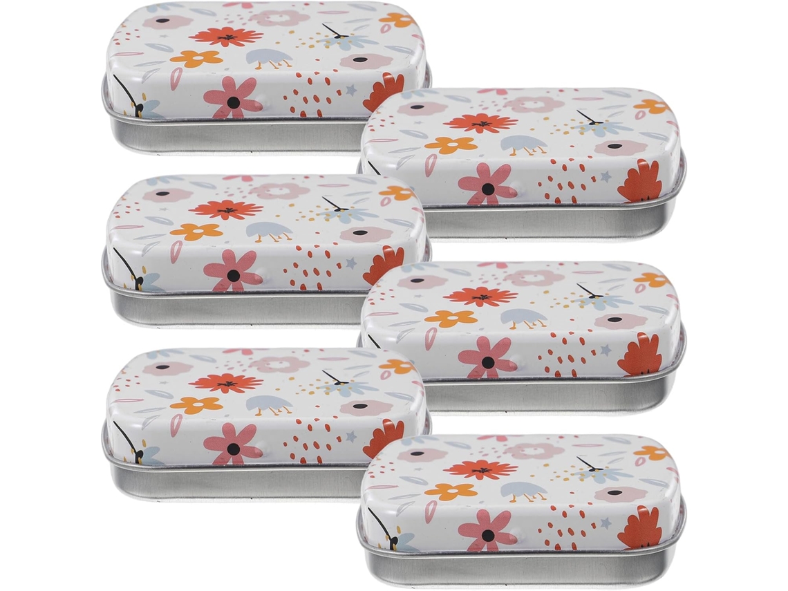 Juego de 6 cajas metálicas con tapa abatible, delicado estampado floral, para dulces y joyas. Juego de 6 cajas metálicas con Tamanho Kokoco.