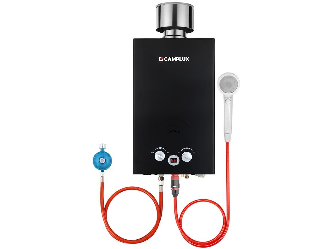 CAMPLUX BW264BC-DE Calentador de Agua de Gas, 10 L, 50 mbar, Gas Propano o Butano, para Camping Ducha