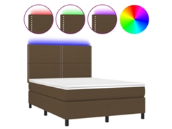 Maison Exclusive - Cama Box Spring Colchón Luces Led Tela Marrón Oscuro 140x200cm
