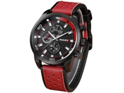 Reloj Hombre Nary Caja Aleación Resistente Agua Correa Cuero Pu Ojo De Gato Rojo Negro