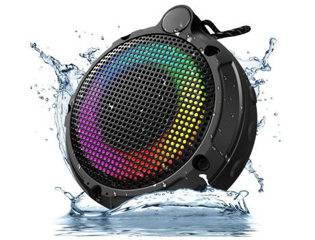 BISBISOUS Mini Columna de Ducha Impermeable Ipx7 Bluetooth con Luz Led Adecuada para Exteriores Soportes Tarjeta Tf Radio Fm Negro BISBISOUS