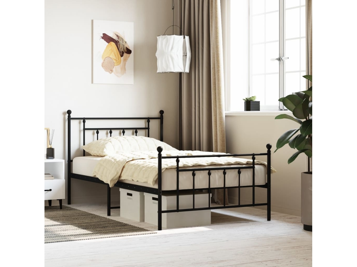 Estructura Cama Sin Colchón Con Estribo Metal Negro 107x203 Cm