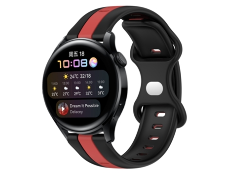 Correa de reloj inteligente para Huawei Watch 3 de 20 mm con hebilla de mariposa de silicona bicolor (negro + rojo)