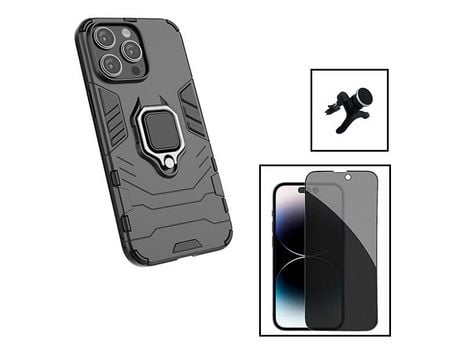 Kit De Película Antiespía 5D Funda 3X1 Soporte Magnético De Coche Reforzado Defensor Militar para Apple Iphone 15 Negro PHONECARE