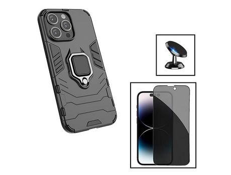 5D Anti-Spy Film Kit Cover 3X1 Military Defender Soporte magnético para coche para Apple Iphone 15 Negro PHONECARE