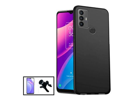 Clearglass Kit Cristal Templado Funda Silicona Líquida Reforzada Soporte Magnético Coche para Tcl 30 Se Negro PHONECARE