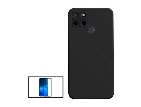 Kit de película de vidrio templado de cubierta completa 5D Funda de silicona líquida para Realme Narzo 50A Negro PHONECARE