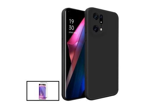 Kit Cristal Templado Curvo Funda Silicona Líquida para Oppo Find X5 Pro 5G Negro PHONECARE