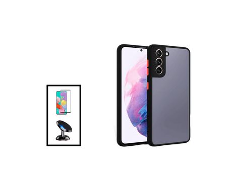 Kit Funda Anti Choque Película Protectora Cámara 5D Cobertura Completa Soporte Magnético para Coche Samsung Galaxy S22 Plus 5G Negro PHONECARE