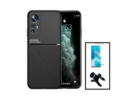 Magnetic Lux Cover Kit Película de Vidrio Templado 5D Cubierta Completa Soporte Magnético de Coche Reforzado Curvo para Xiaomi 12X Negro PHONECARE