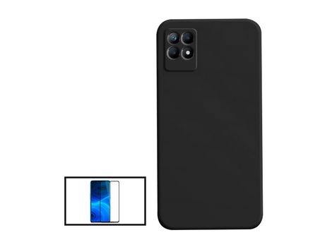 Kit de película de vidrio templado de cubierta completa 5D Funda de silicona líquida para Realme Narzo 50I Negro PHONECARE