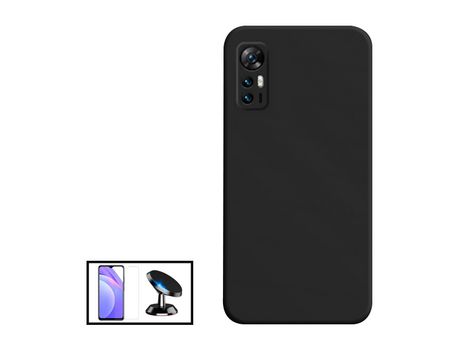 Clearglass Kit Vidrio Templado Funda Silicona Líquida Soporte Magnético Coche para Tcl 30 5G Negro PHONECARE