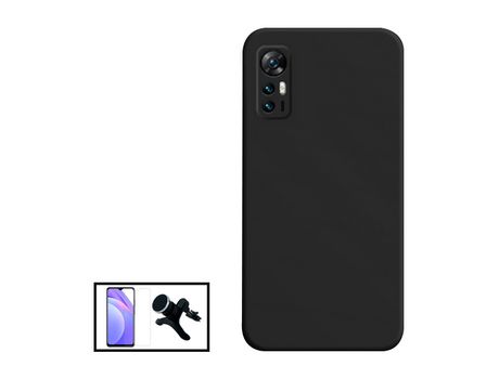 Clearglass Kit Funda Cristal Templado Silicona Líquida Reforzada Soporte Magnético Coche para Tcl 30 Negro PHONECARE