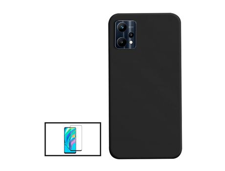 Kit de película de vidrio templado de cubierta completa 5D Funda de silicona líquida para Realme 9 Pro Plus Negro PHONECARE