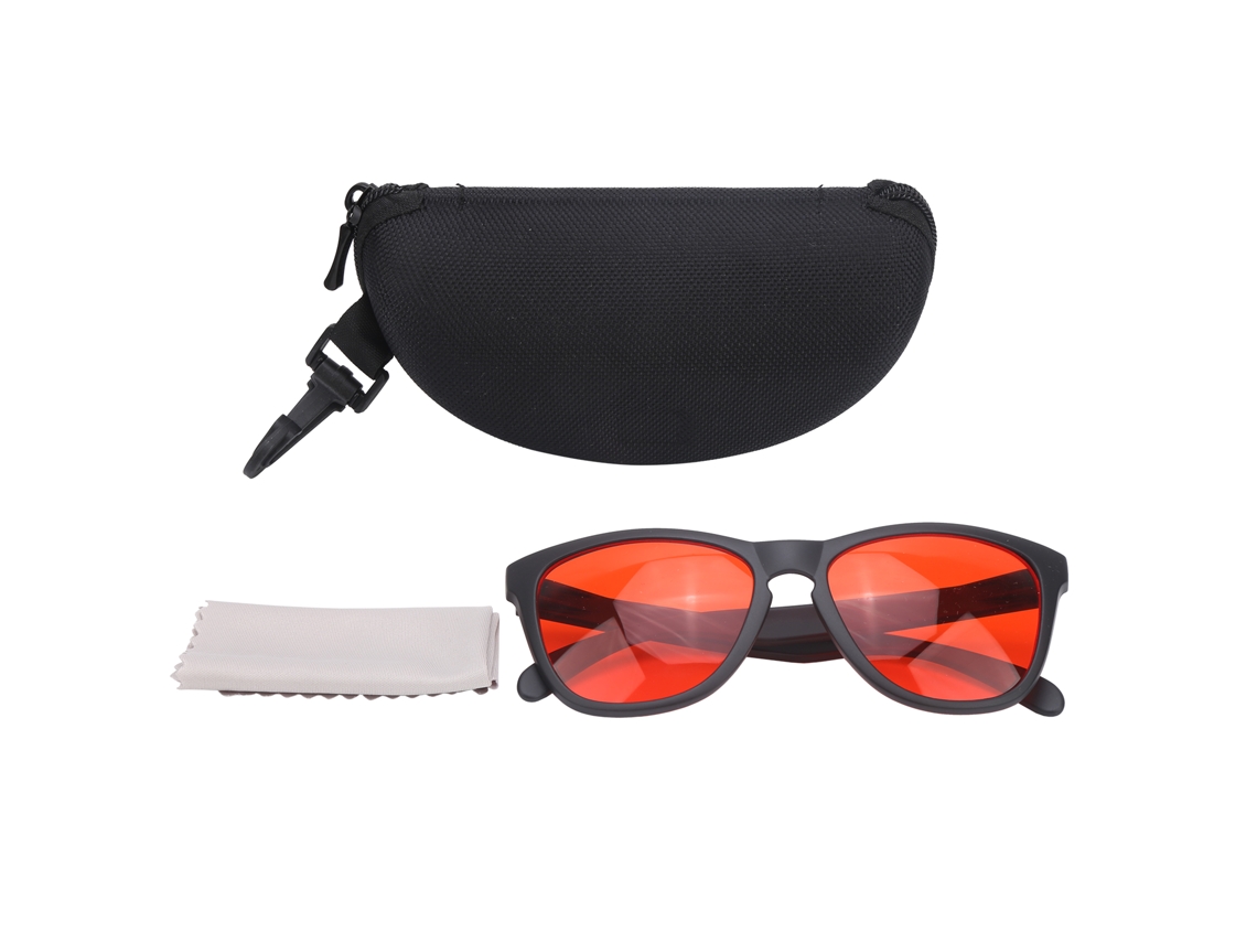 Lentes de corrección para daltonismo rojo-verde con marco en estuche.