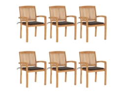 Sillas de jardín apilables DKD Home Decor de 6 piezas con cojines de teca maciza