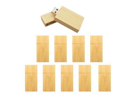 Pendrive 10 unidades. logotipo personalizable grabado en madera clara F