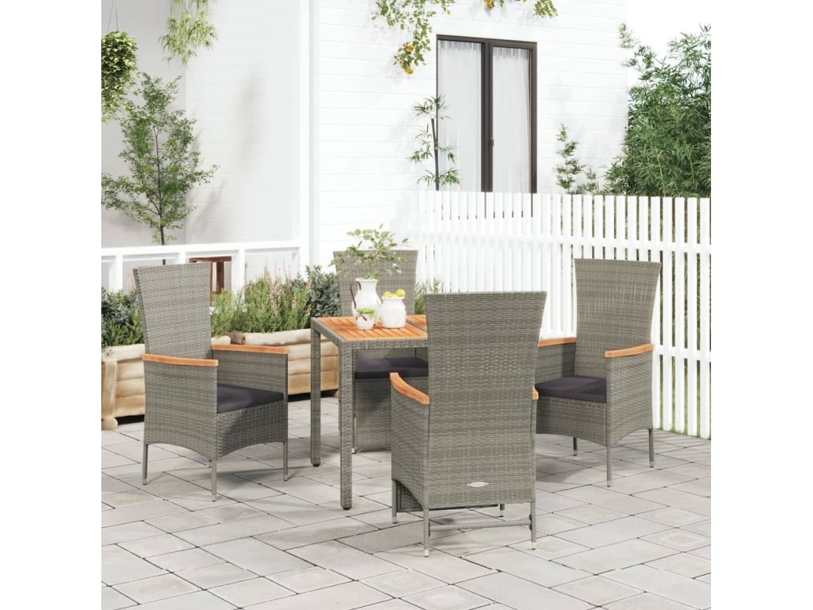 Juego de comedor de jardín de 5 piezas DKD Home Decor con cojines de mimbre gris