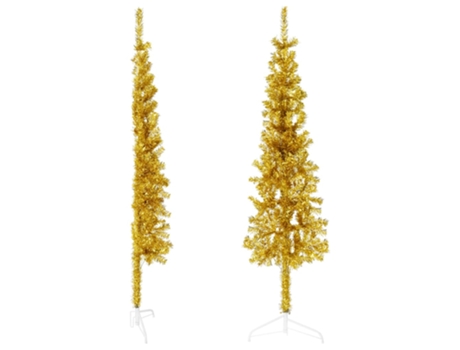 vidaXL Medio árbol de Navidad artificial con soporte dorado 150 cm