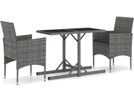 Conjunto 3 de comedor para jardín VIDAXL gris
