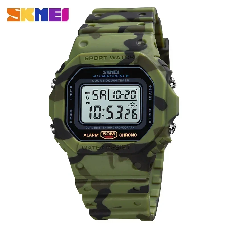 Reloj Deportivo Digital Multifuncional Para Hombre (camuflaje Verde) Con Temporizador De Cuenta Regresiva De 2 Sesiones.