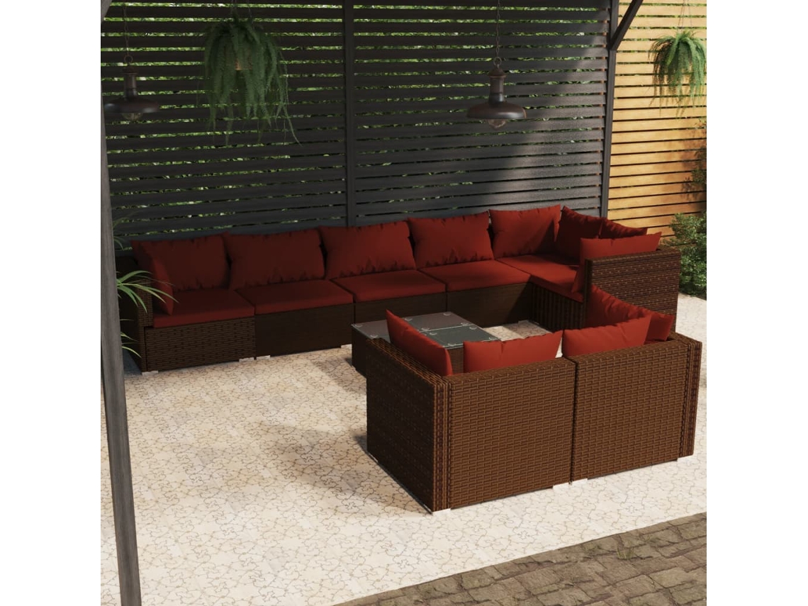 Conjunto de jardín de 9 piezas con cojines de mimbre marrón de DKD Home Decor