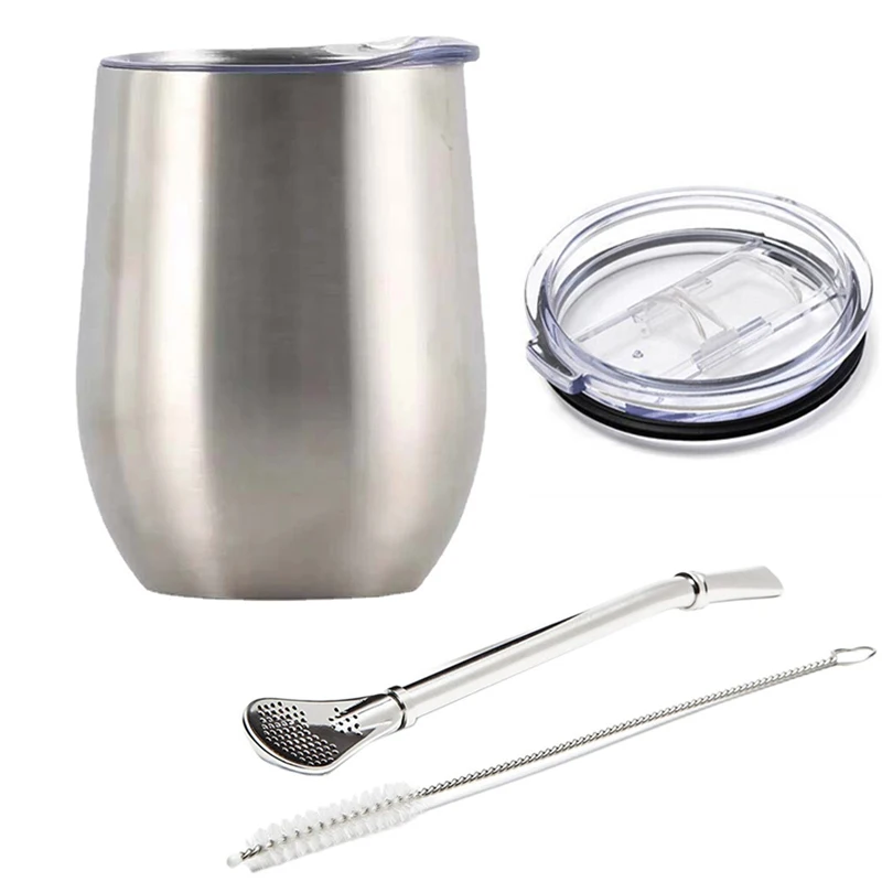 Taza De Té Mate, Taza Isotérmica De Acero Inoxidable Con Tapa Deslizante Y Pajita, 355 Ml (12 Oz).