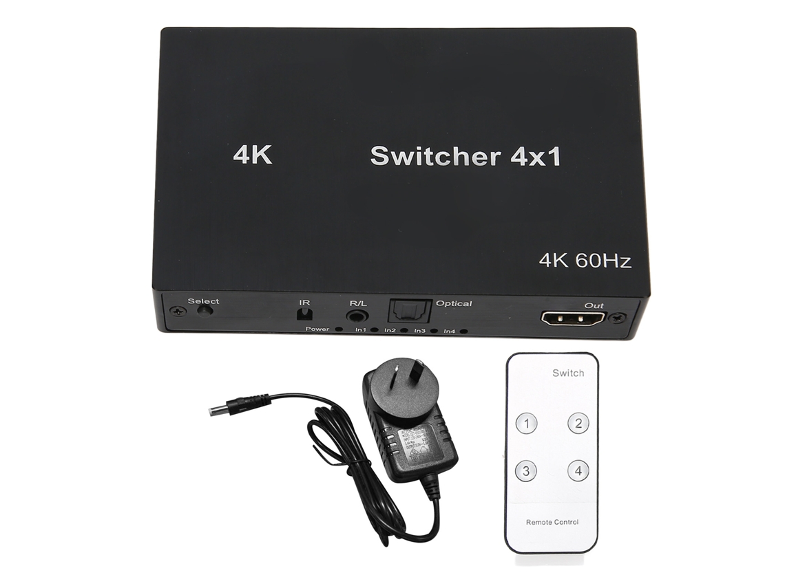 Conmutador Y Divisor De Interfaz Multimedia Hd 4kx2k Con Control Remoto Ir Y Enchufe Au
