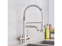 Grifo De Cocina De Latón Con Agua Filtrada En Un Purificador De Doble Flujo Para Agua Potable.