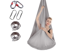 Hamaca de yoga de 400 x 280 cm con correa de extensión y cierre (gris plateado)